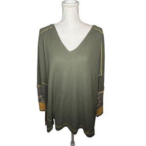 We the Free lovin leopard oversized thermal olive combo Shirt Top Small